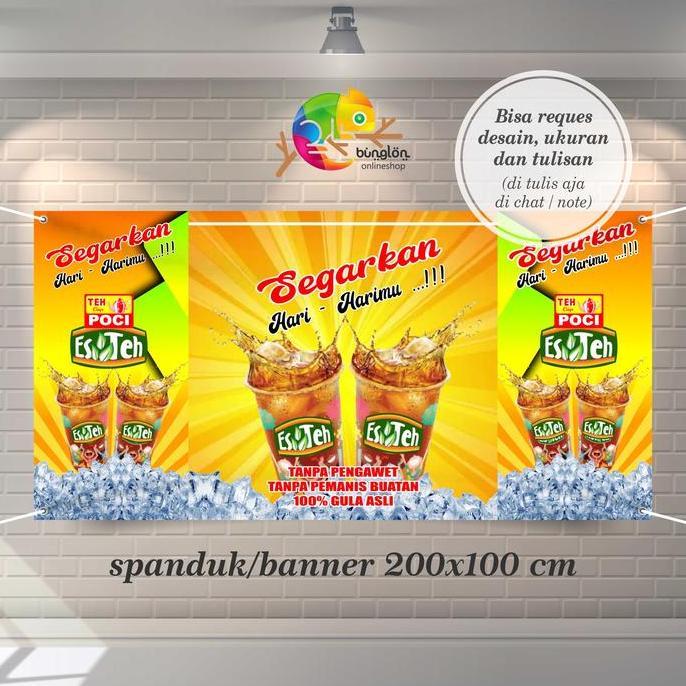 Size 200x100 Cm Spanduk, Banner Teh Poci Buat Meja, Depan Samping Kanan Kiri