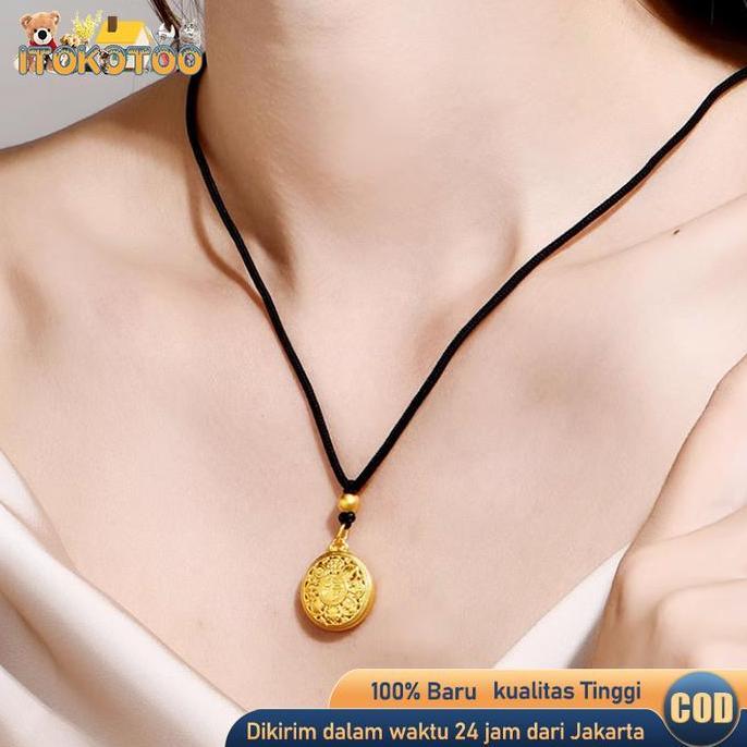 AQZEVUN Sand Gold Necklace Eight Treasures Hollow Lotus Pendant Compass Pendant Kalung