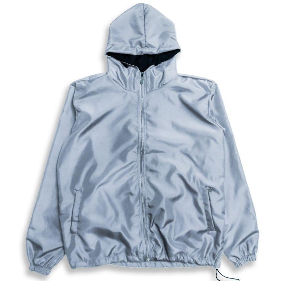 [Bestseller]Jaket Running Polos Silver  Unisex Casualoutfit/Jaket Parasut Polos Jumbo Pria Wanita Bi