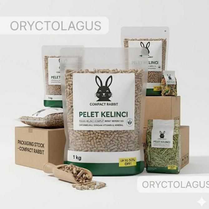 Compact Rabbit Feed Pelet Kelinci Repack 1kg Nutrisi Komplit Protein 15% & Serat 14% Makanan Hias Da
