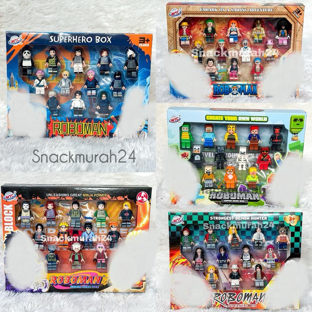 1 Set Mainan Roboman Jujitsu Demon Ninja Super Hero Bajak Laut Box Balok Susun Figure Set dengan Wea