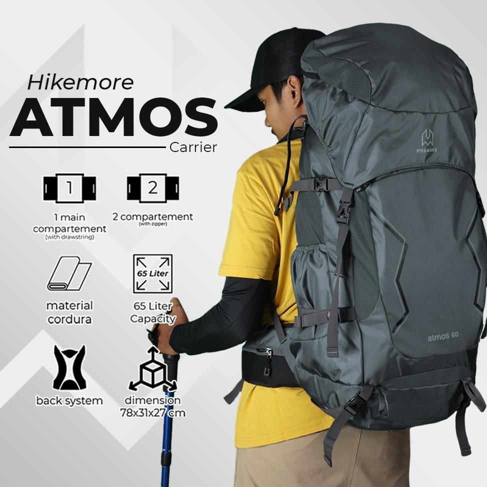 Tas Carrier 65L Gunung Pria Wanita Hikemore Atmos Terbaru