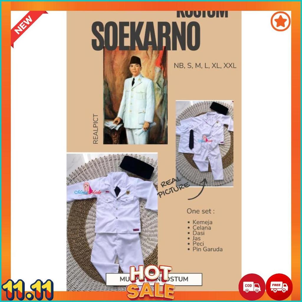 Kostum Soekarno/Kostum Soekarno Anak/Kostum Pahlawan Bayi/Kostum Pahlawan Anak/Kostum Kemerdekaan [J