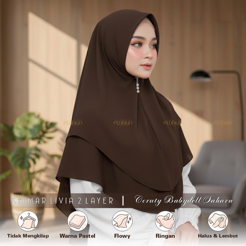 ORIGINAL HIJAB KHIMAR INSTANT SYAR'I DUA LAYER PAD BUSA MAT CERUTI BABYDOLL | KERUDUNG WARNA MAHOGAN