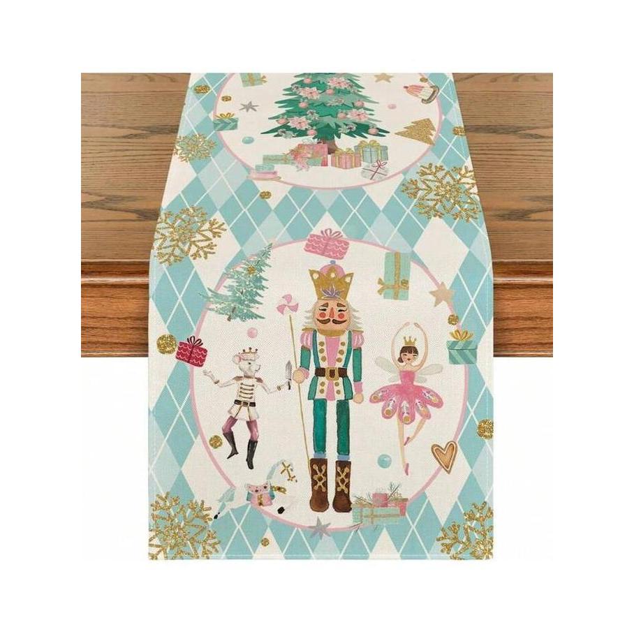 Table Runner Christmas Motif Nutcracker Taplak Meja Makan Kain Dekorasi Natal