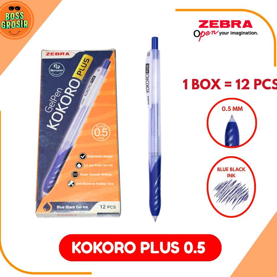 Boss Grosir - Zebra Kokoro Plus Gel Pen 0.5Mm 1 Lusin (12 Pcs) / Pulpen Lucu / Pulpen Enak / Nyaman 