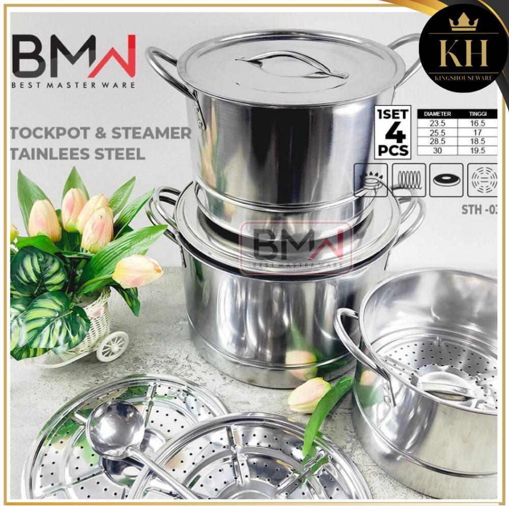 KH-Stock Pot Steamer 4 Set BMW/ Panci Kukus 4 Set / Panci Dandang Stainless Steel/Stock Pot Steamer 