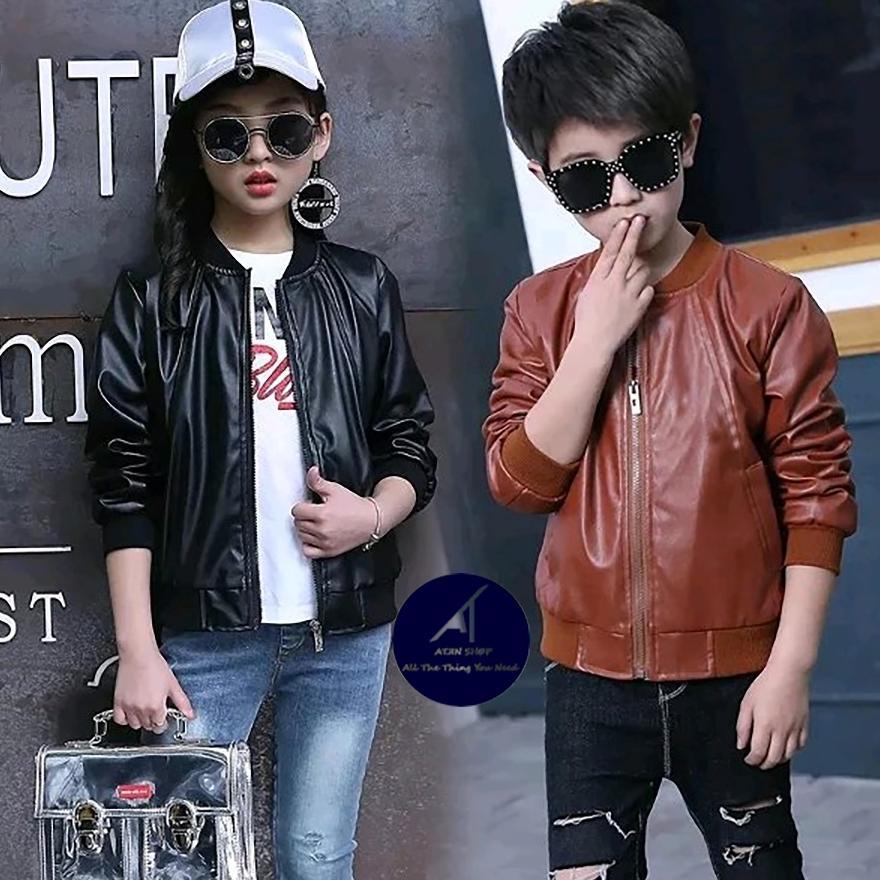 Sale Jaket Kulit anak laki-laki / perempuan model Bomber Bahan Vienna 100% Umur 3-12 tahun