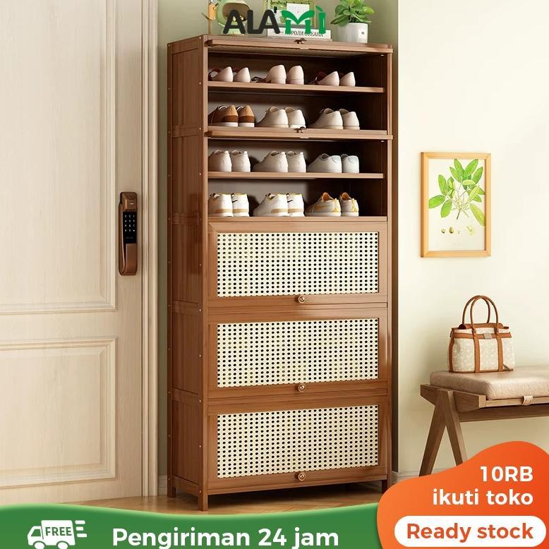 Alami Rak Sepatu Susun Tertutup Lemari Sepatu Tertutup Aesthetic Kayu Jati Jepara