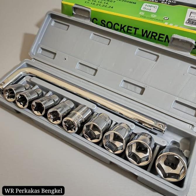 Kunci Shock Sok Set 10Pcs Victory 1/2 "6 PT Ukuran 8 - 24Mm - Kunci Pas Socket Wrench Set 10 Pcs COD