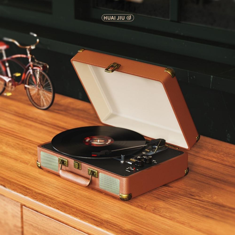 Vinyl Record Player Speaker Bluetooth Pemutar Piringan Hitam Gramophone Bentuk Koper USB Diskon