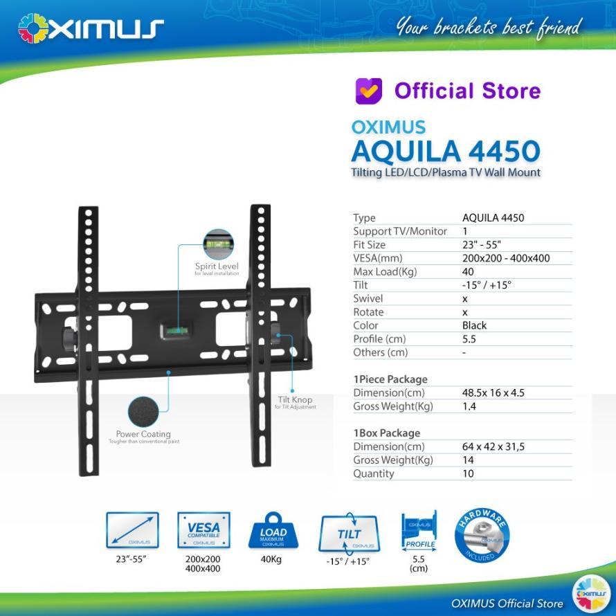 CUCI GUDANG BRACKET TV Tilt LCD LED TV 23" - 55" OXIMUS AQUILA 4450