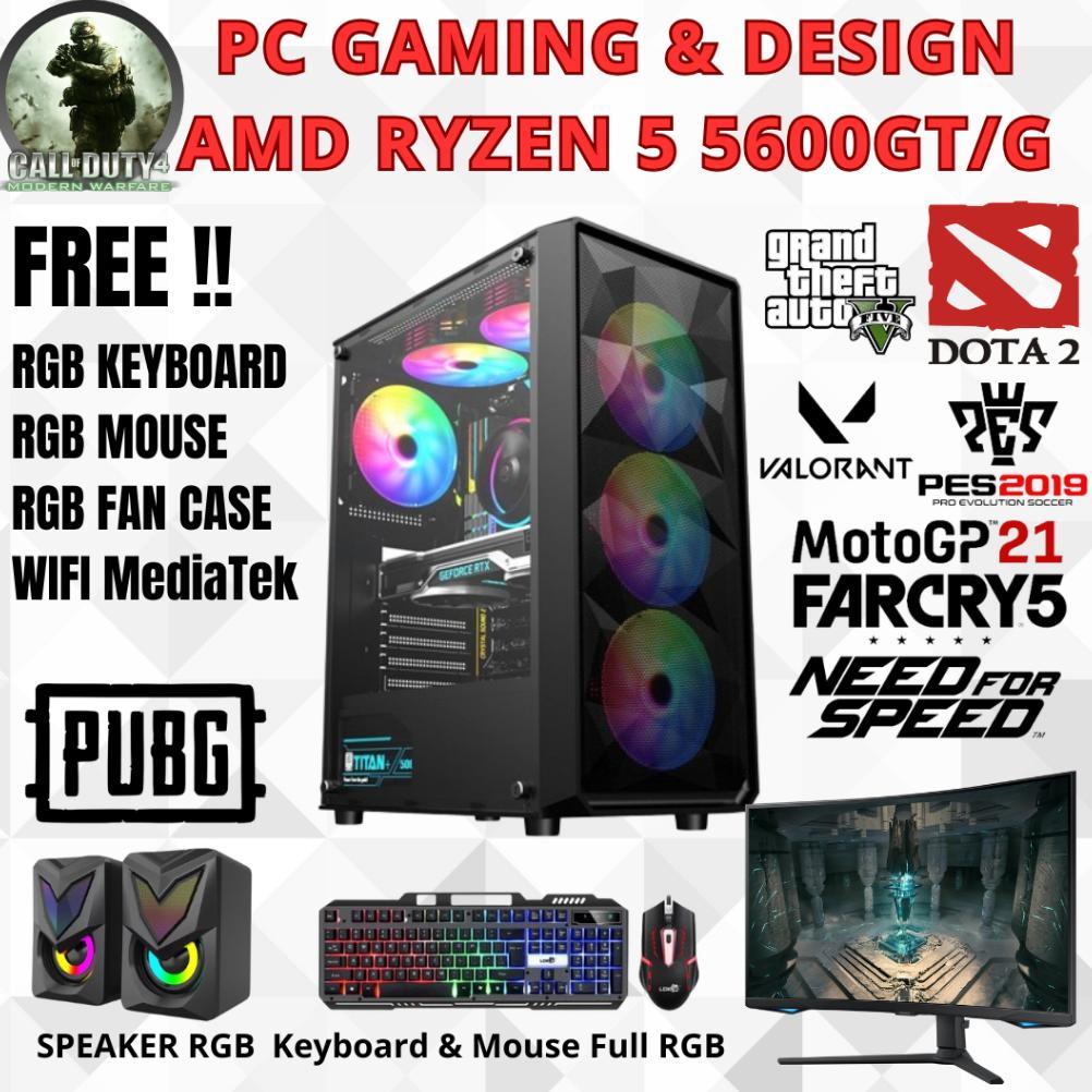 PC GAMING & DESIGN AMD RYZEN 5 5600G 5600GT 5500GT SSD NVME 1TB HDD 500GB LED 24 inch Gaming