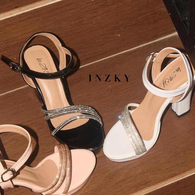Cutegirls- Inzky - Ghita Sendal Heels Cantik 9Cm Nita Sandal Pesta Hitam Putih M