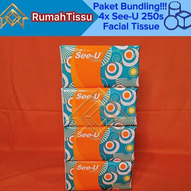 New- [Paket Bundling 4 Pack] Tisu See-U Classic Facial Tissue 250 Sheets 2 Ply Murah Grosir Promo