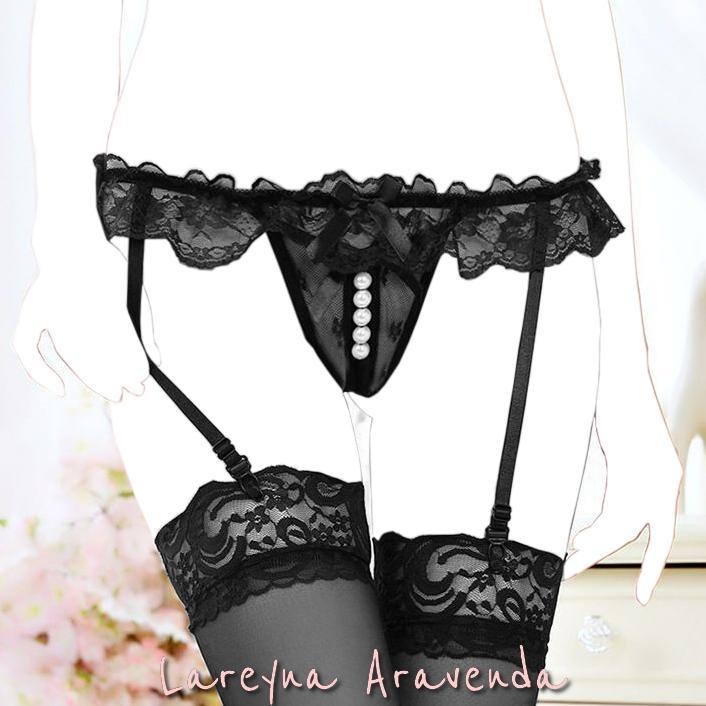 Lareyna Aravenda Celana Dalam Mutiara Lace Crotchless + Tali Garter Belt Sexy CD027
