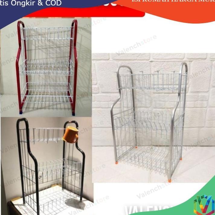 Rak Piring 3 Susun Dengan Gelas Rpl 03 Lengkung /Rak Dapur / Rak Gelas/ Rak Piring Alumunium 3 Susun