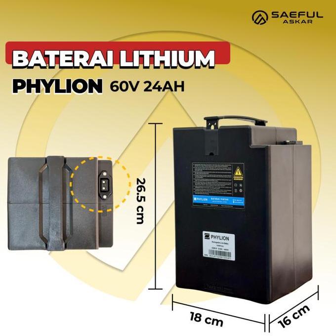 Phylion 60V 24Ah Baterai Sepeda Listrik Ofero Lithium | Set Baterai Lithium dengan Charger 60V dan K