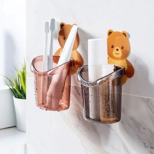 PROMO TERBARU Holder Bear Tempat Sikat Gigi Tempel Dinding Kamar Mandi Odol Brush On Sabun Rak Anak 
