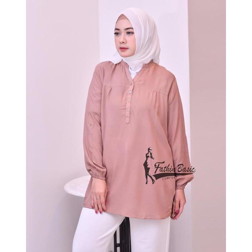 blouse polos warna Magenta Kemeja atasan wanita Rayon Premium