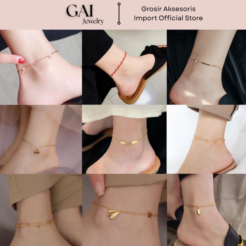FLASH SALE [SPECIAL GROSIR] Gelang Kaki All Variant Titanium Premium Anti Karat Lapis Emas 18KGP, Tr