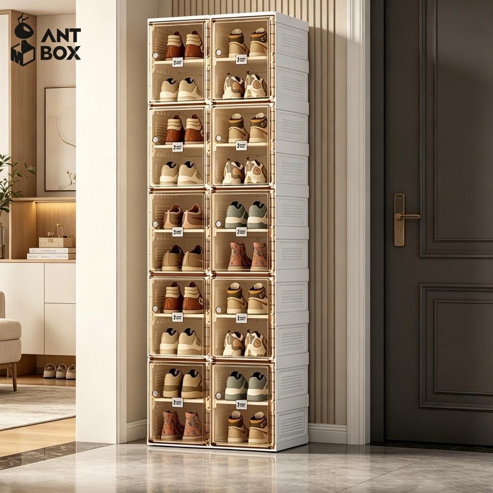 NEW ANTBOX Rak Lemari Sepatu Lipat  Kapasitas 20 Pasang Pintu Transparan Kuat Kokoh Tahan Lama Anti 