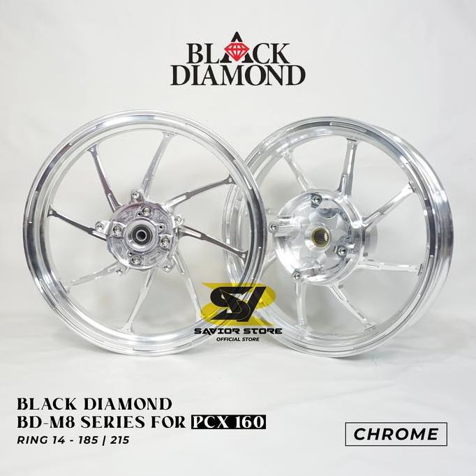 VIRALL BLACK DIAMOND VELG MOTOR BD-M8 PALANG 8 RING 14 LEBAR DEPAN 185 BELAKANG 215 VELG PELEK VELK 