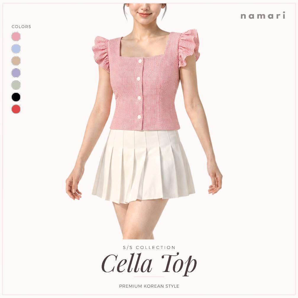 NAMARI - Cella Top - Baju Blouse Blus Croptop Korean Rempel Ruffle Kotak Wanita