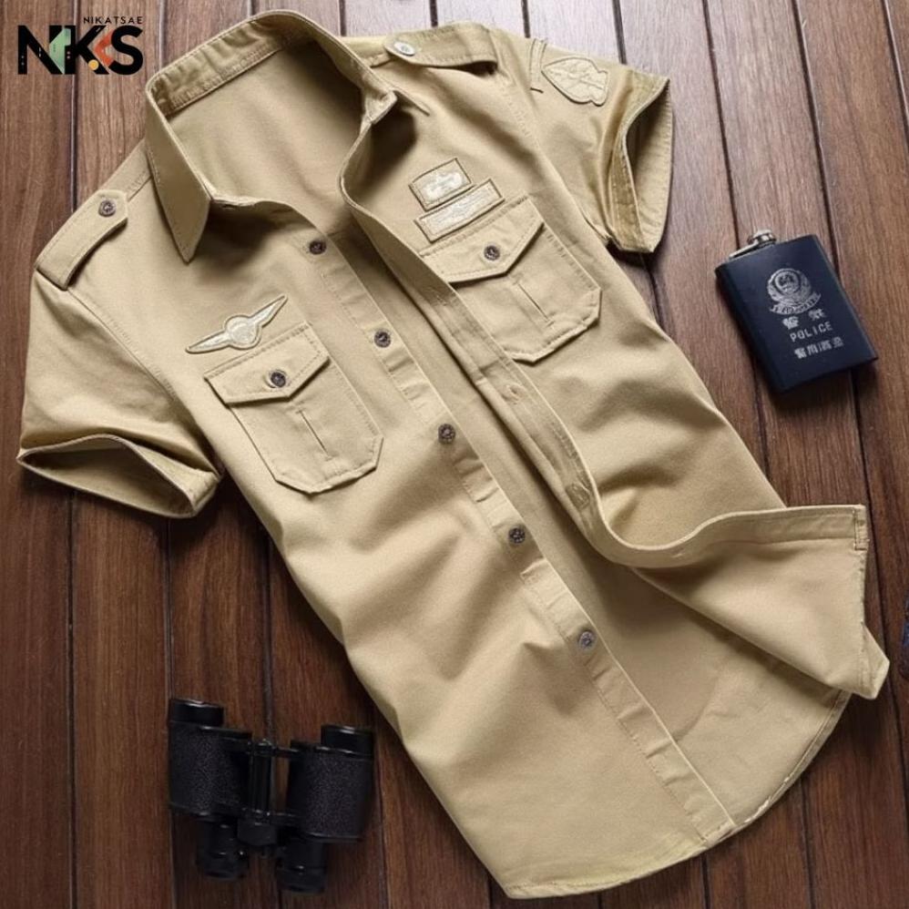 Banting Harga Kemeja Tactical Cream Lengan Pendek Bordil / Kemeja Tactical / Baju Tactical / Kemeja 