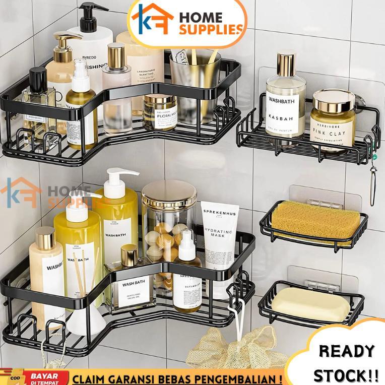 Kf Rak Sudut Kamar Mandi Jumbo 1 Set Tempel Dinding Serbaguna Free Perekat / Rak Kamar Mandi Tempel 
