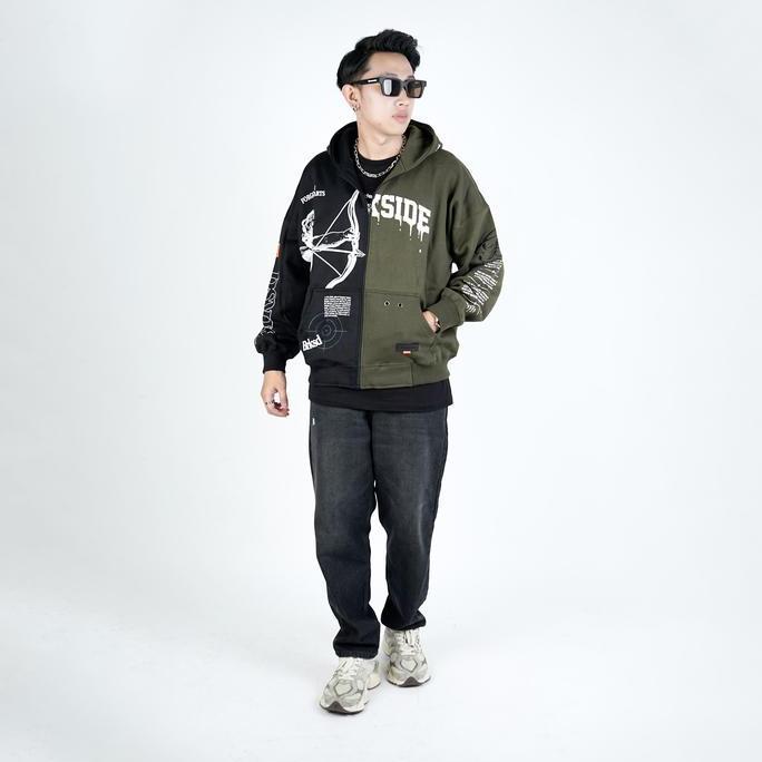 KEKINIAN [FREE BOX] Breakside Zipper Hoodie Oversized Forgotten Hearts - Black & Green Sweater Pria 