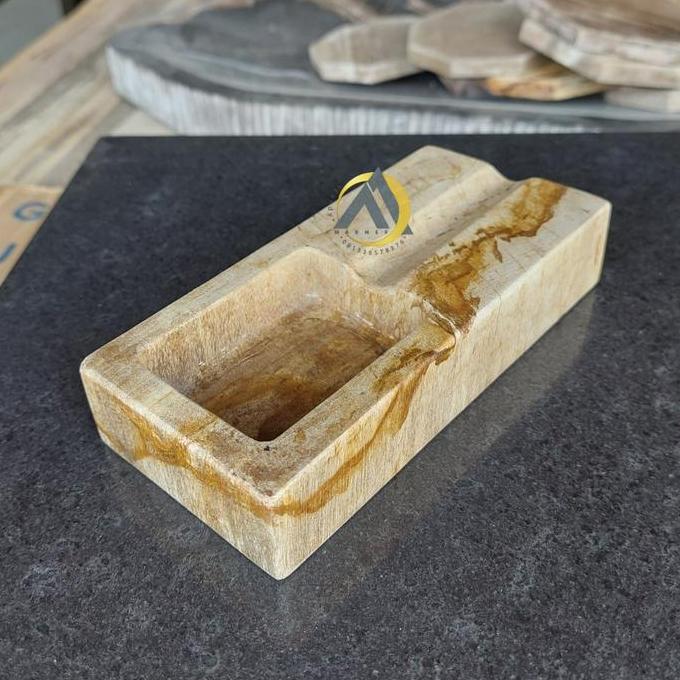 Asbak kotak cerutu batu fosil kayu 15x7
