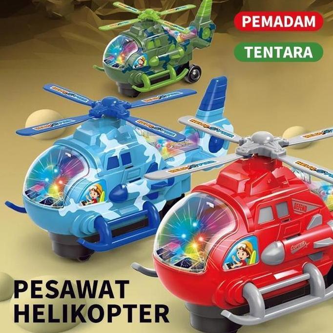 Mainan Helikopter Anakm Elektrik dengan Suara&Lampu Roda Universal Hadiah Seru Mainan Pesawat Heliko