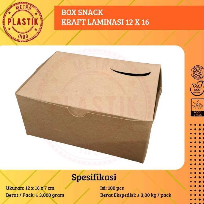Dispo- 100Pcs Box Snack Dus Kraft Laminasi Coklat 12X16 / Dus Kotak Kue Roti Kraft Laminasi Coklat 1