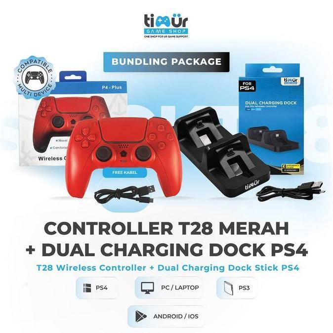 T28 Stik PS4 Gamepade + Dual Charging Dock - Bundling