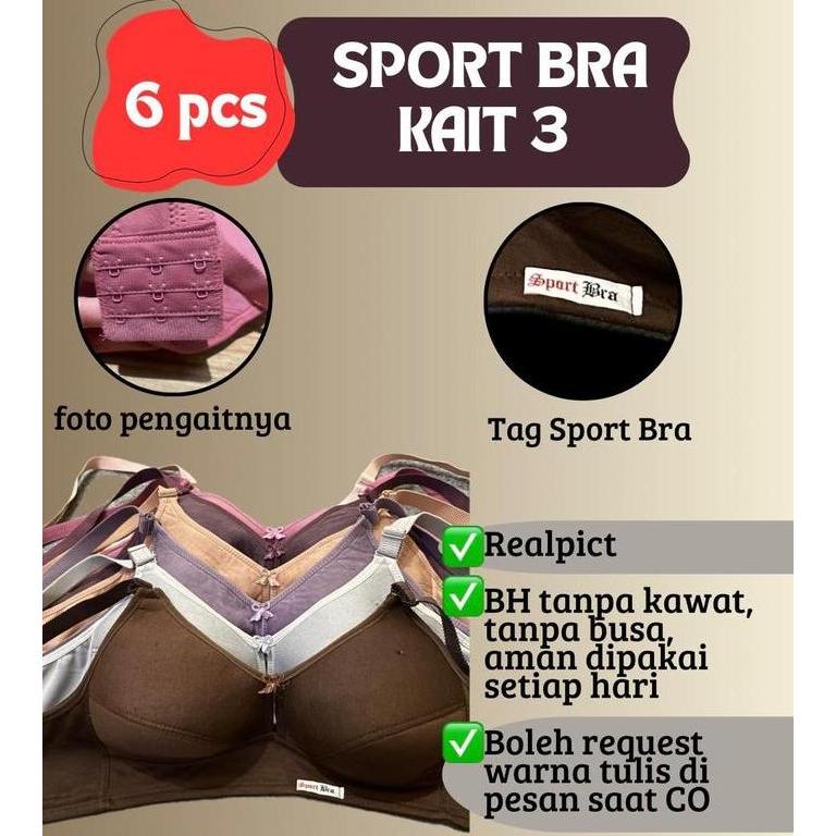 Intm- 6Pcs Bh Sport Bra Jumbo Kait 3 | Bh Nita Besar Jumbo