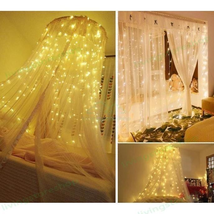 Lampu Jala Jaring LED Warm dan Rainbow Lampu Tumblr Light Jala dekorasi taman cafe Lampu Natal Tirai
