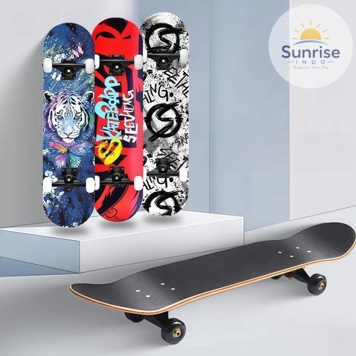 Skateboard Double Kick Standar Pro 80cm Maple Lengkap untuk Pemula, Longboard untuk Dewasa, Remaja, 