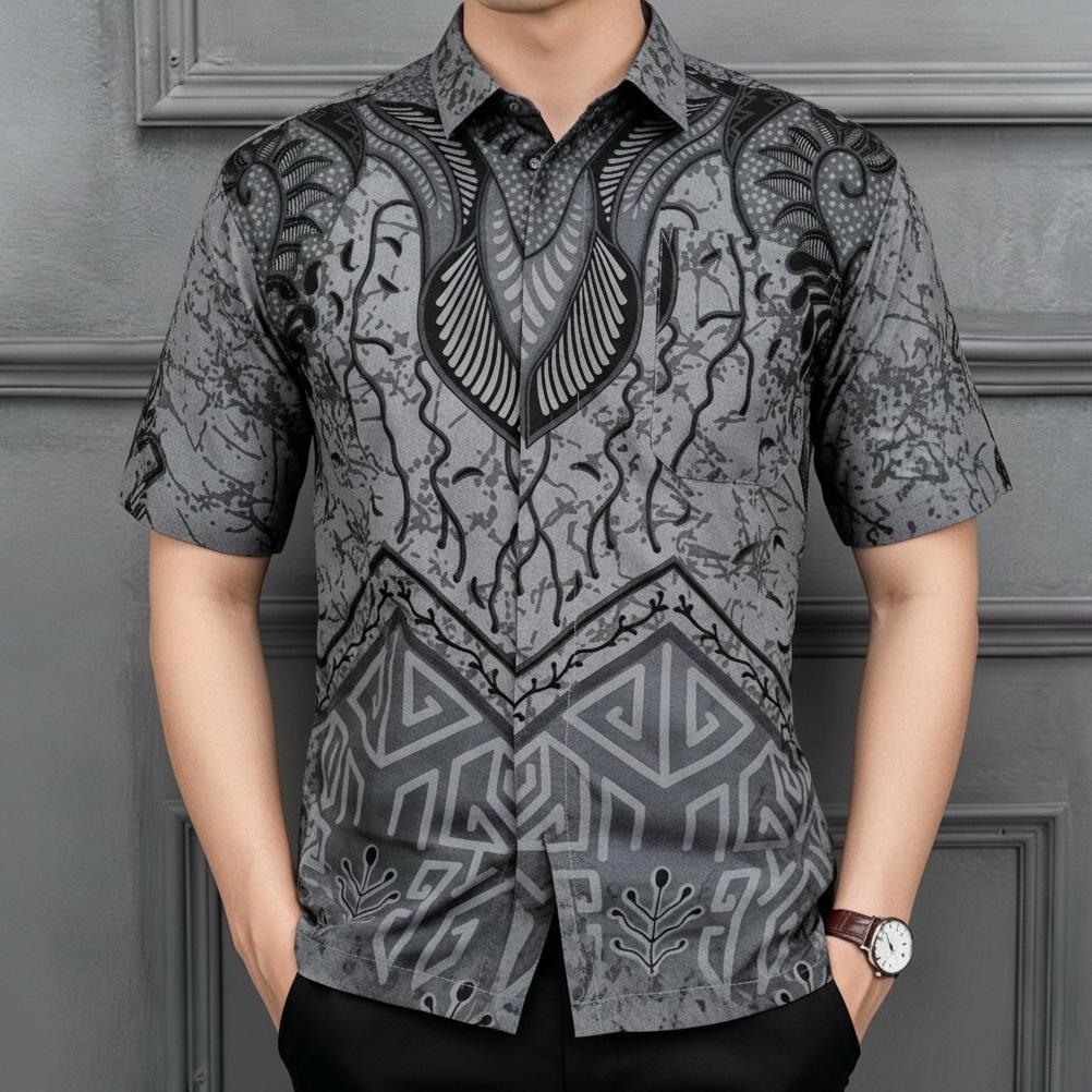 Raw And Denim Kemeja Batik Pria Lengan Pendek