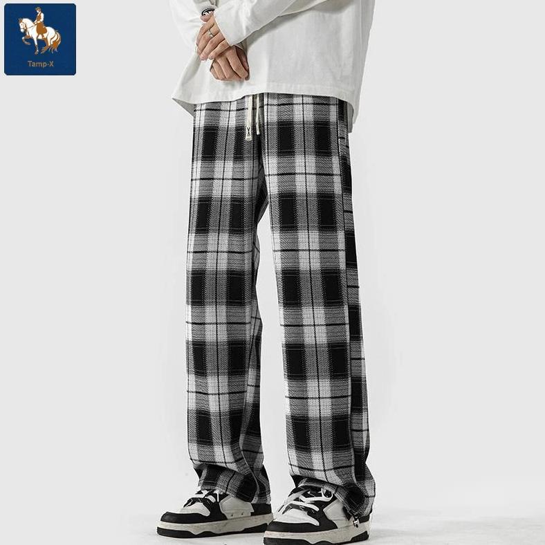 Tamp-X Oversize Jumbo Celana Panjang Pria Joger Baggy Pants Santai Kotak Kotak Korean Style