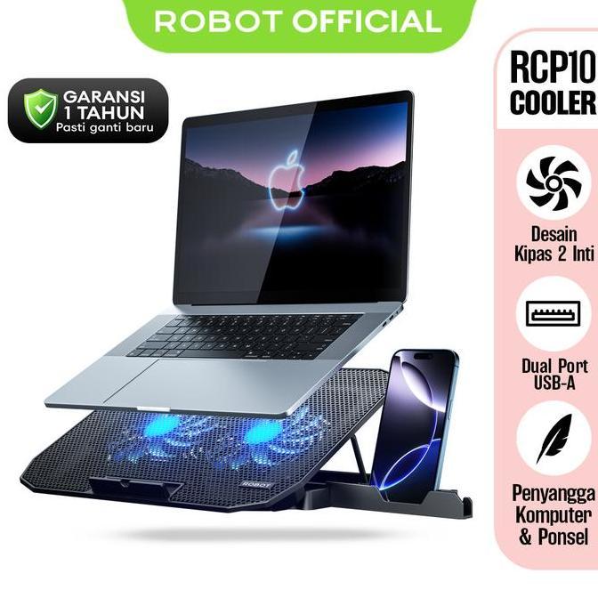 ROBOT RCP10 Original Cooling Pad Laptop 10-16 inch Dual Port USB-A Dengan 2 Kipas Pendingin dan Hold