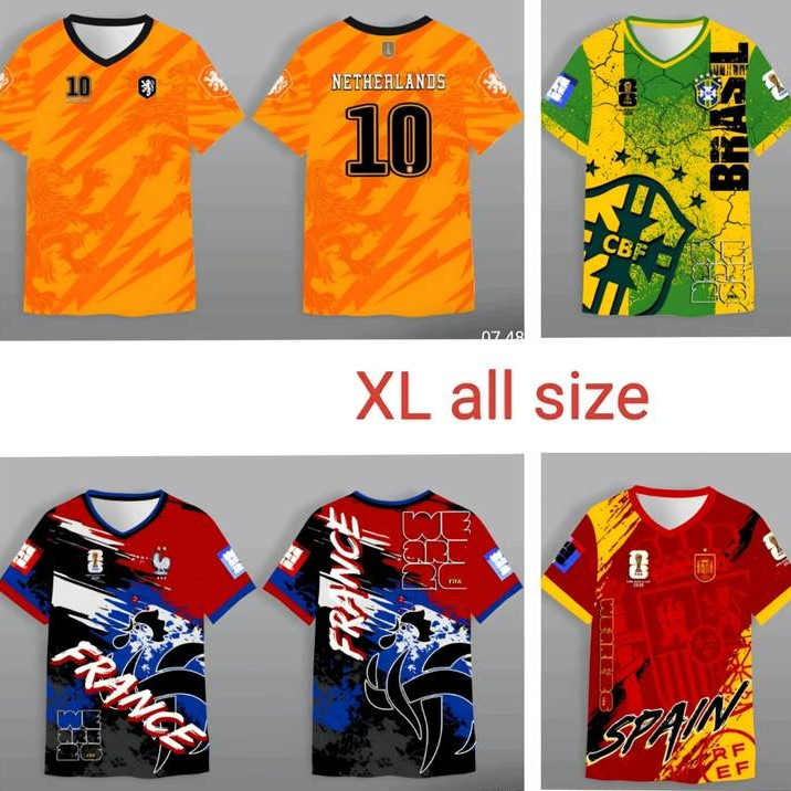 Jersey Baju Bola Suporter Negara Piala Dunia Ukuran XL Pria Dewasa/ Baju Bola Brasil,Spanyol