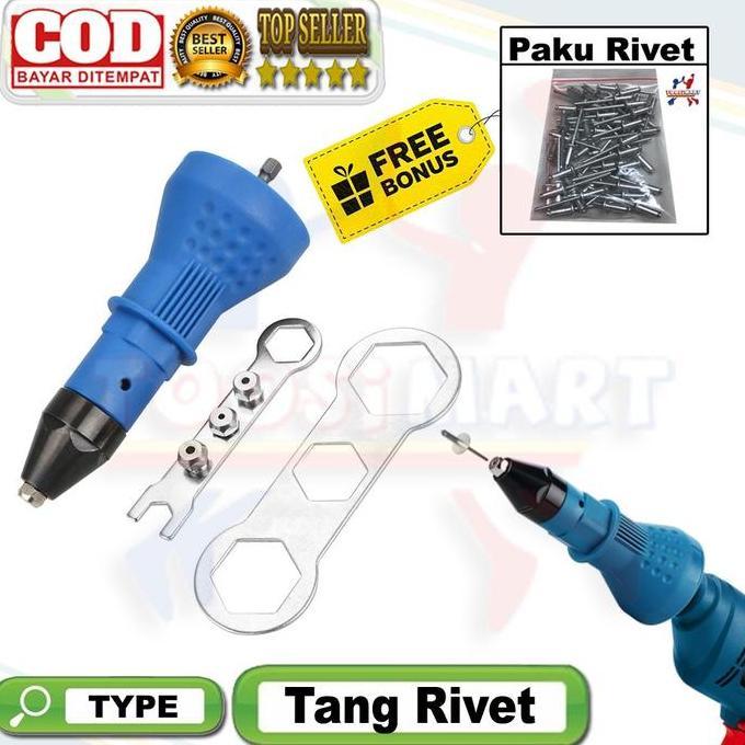 Alat Tang rivet rivet alat konektor adaptor mata bor bonus paku rivet Cordless