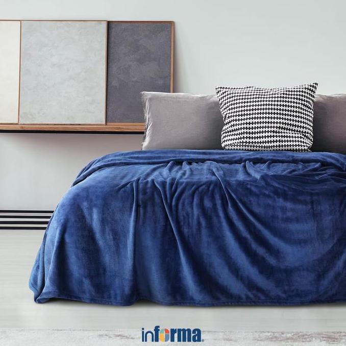 Informa 240X220 cm Selimut Microfiber Solid - Biru Navy Penutup Kasur Pelindung Ranjang Kain Penghan
