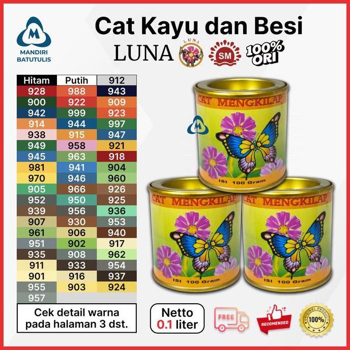 Cat Kayu Besi Mengkilap LUNA Minyak 0.1 liter 100gram Cat Kaleng Kecil KATALOG 1