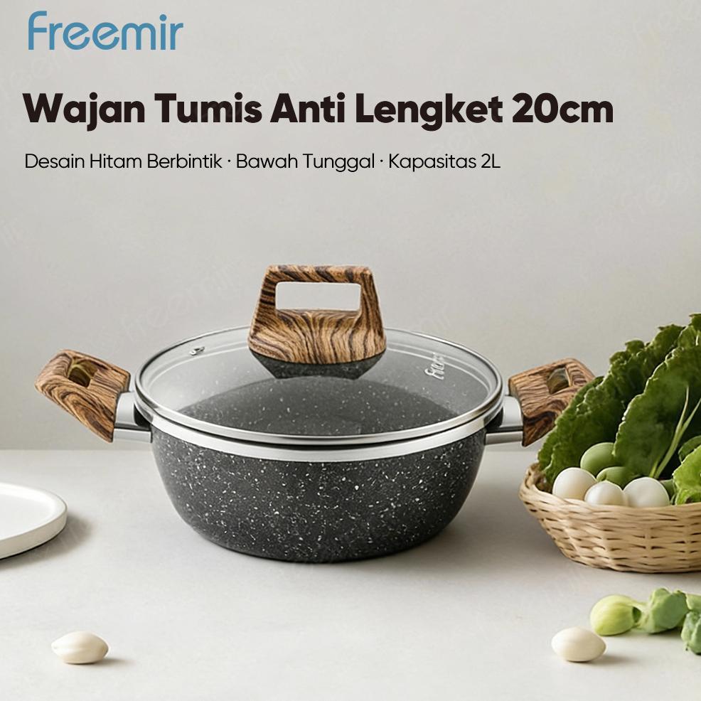 Special freemir Wajan Panci Granit Black Granit 20cm Anti Lengket Serbaguna Pegangan Kayu Anti Rayap