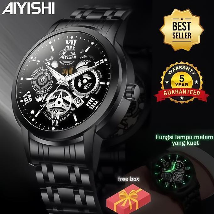 Orologi- Jam Tangan Pria Aiyishi Tipe Olahraga Multi-Fungsi Dengan Mesin Kuarsa Otomatis, Kaca Jam R