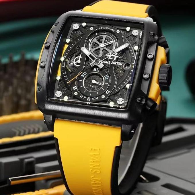 Orologi- Evans Jayden Jam Tangan Pria 9550 Rubber Silicon Kaca Sapphire Chronograph Ter Resistant 5 