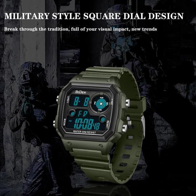 Orologi- Biden Jam Tangan Pria Dital Olahraga Militer Tali Silikon Tahan Air Ynr001