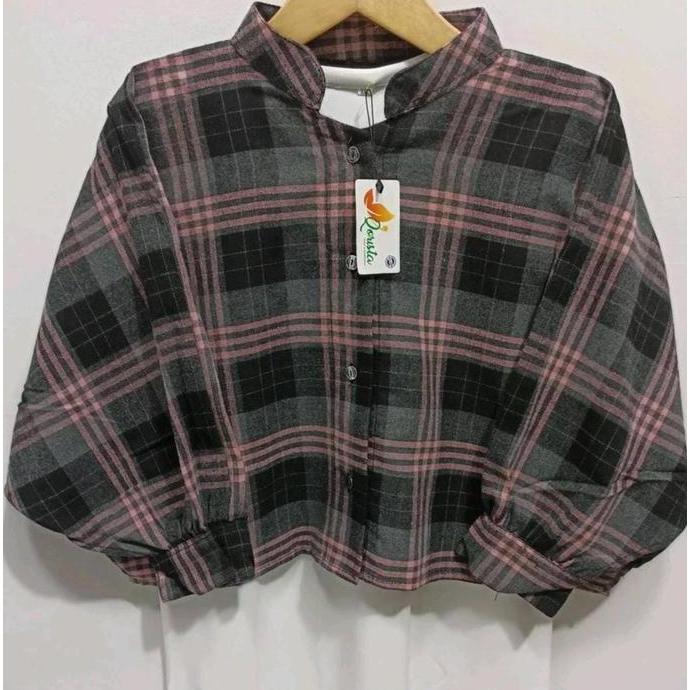 Bebasaja- Kemeja Batwing Flanel Wanita Oversize Atasan Wanita Oversize